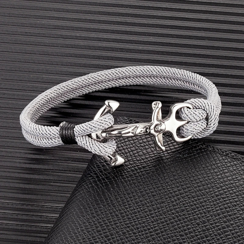 MKENDN Navy Style Anchor Bracelets Men Double Strand Nautical Survival Rope Bracelet For Women Stainless Steel Sport Buckle