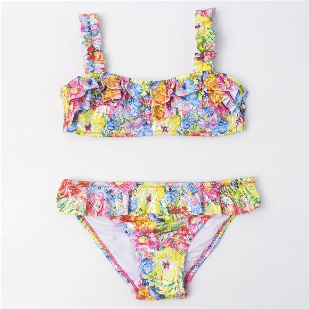 Children Girls Bikini Set 2023 Falbala Two-Pieces Swimming Suit Summer Halter Kids Girl Swimwear Swimsuit Bandage Bathing Suit