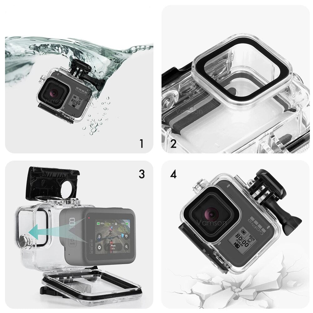 Vamson para gopro hero 8 7 6 5 preto 45m subaquático à prova dwaterproof água caso câmera mergulho habitação montagem para gopro acessório vp630