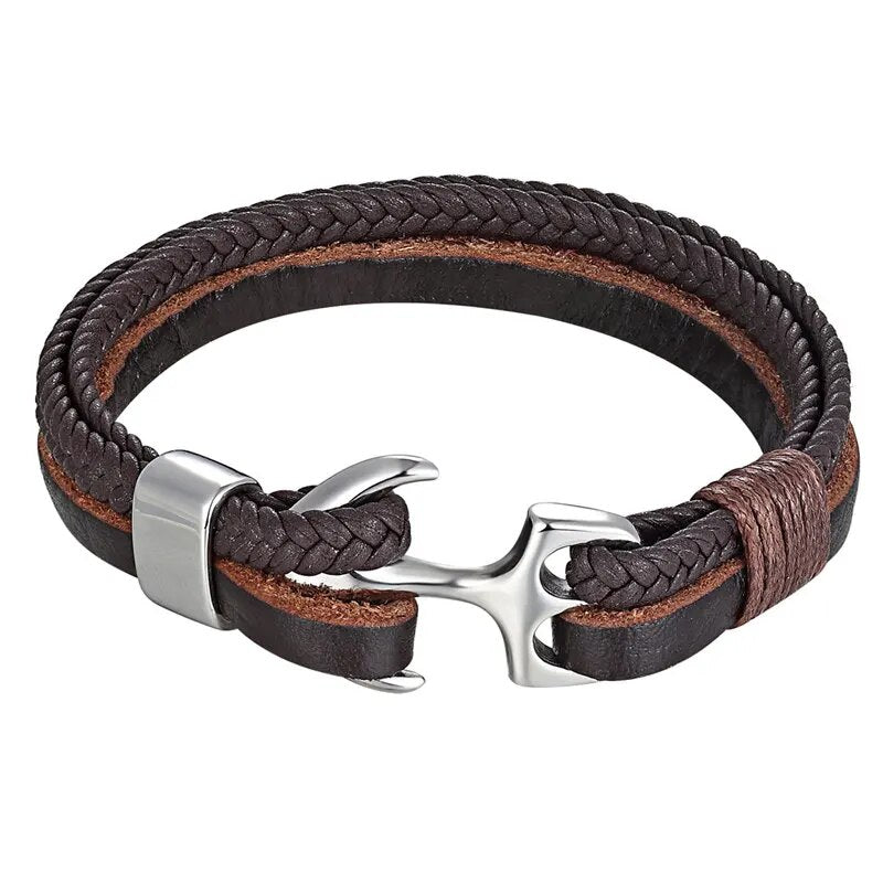 High Quality Stainless Steel Shackle Buckle Leather Survival Bracelets Bangle Men Surf Nautical Sailor Surfer Wristband Jewelry