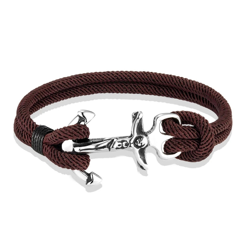 MKENDN Navy Style Anchor Bracelets Men Double Strand Nautical Survival Rope Bracelet For Women Stainless Steel Sport Buckle