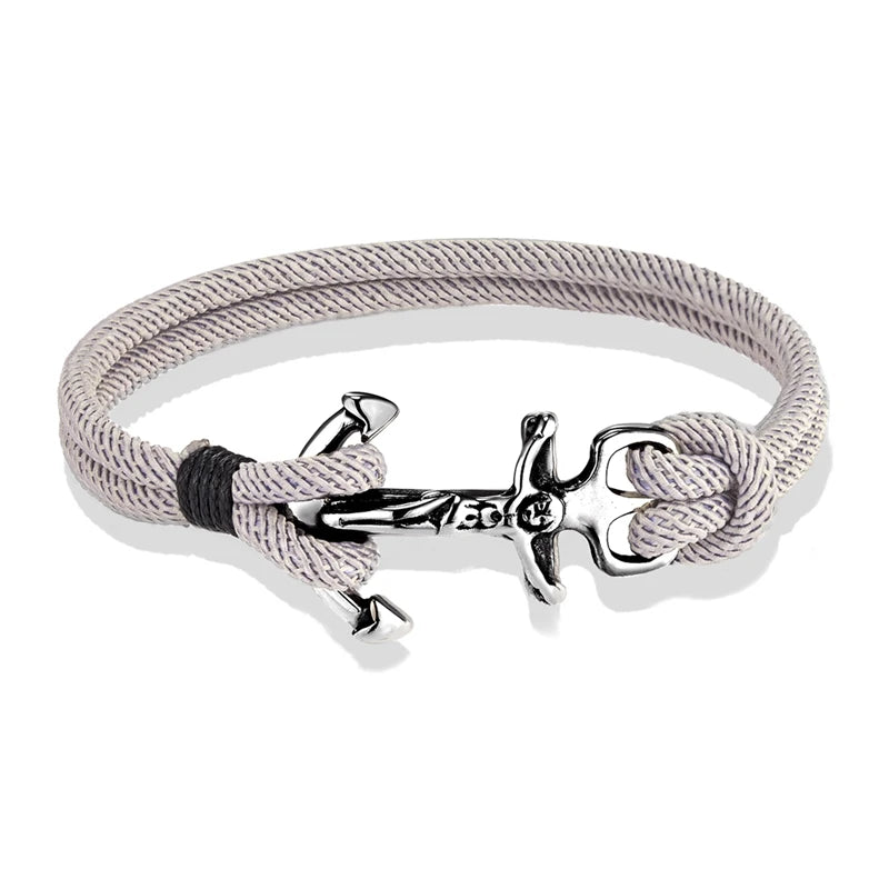 MKENDN Navy Style Anchor Bracelets Men Double Strand Nautical Survival Rope Bracelet For Women Stainless Steel Sport Buckle