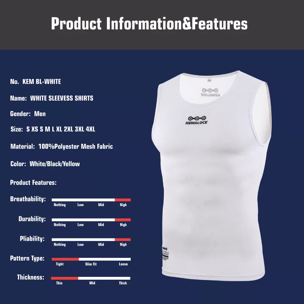 Kemaloce camada base de ciclismo mangas respirável branco 2023 legal ciclo mangas colete secagem rápida verão mtb colete bicicleta undershirts