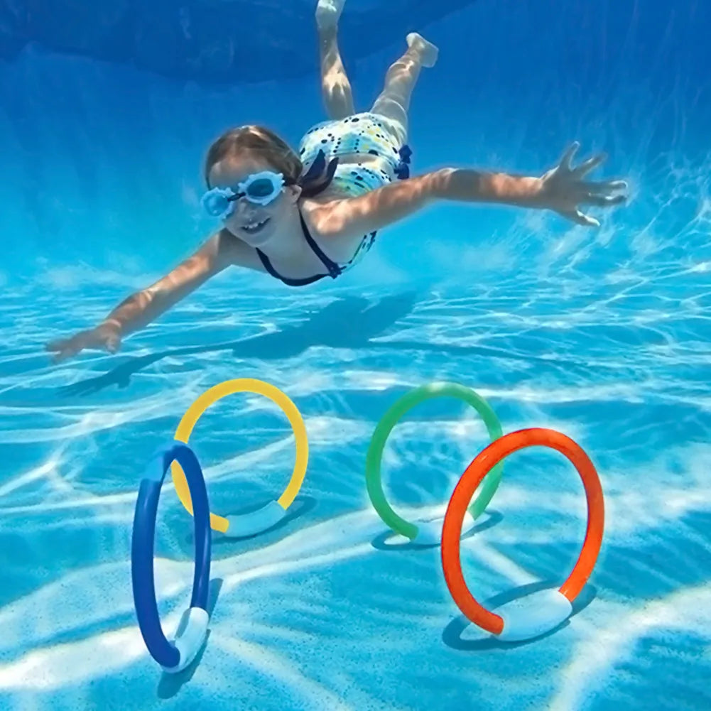 4 anéis de mergulho dos pces, anéis de natação subaquáticos, brinquedo da piscina de afundamento para crianças do miúdo