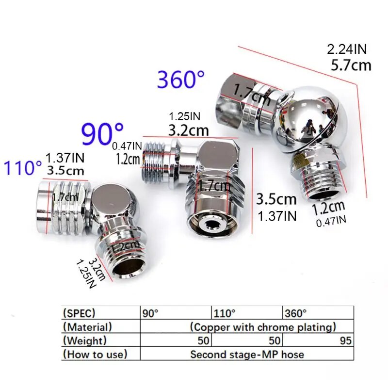 90/110/360 Degree Swivel Hose Adapter 2nd Stage Scuba Diving Regulator Connector R9CE