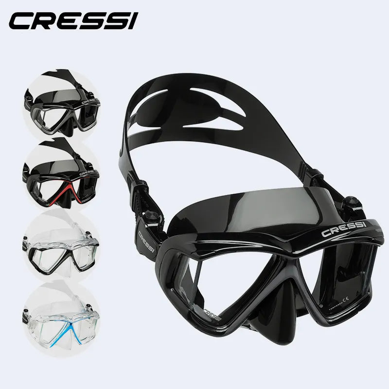 Cressi Diving Swimming Mask Snorkeling Set Scuba Snorkel Silicone Skirt Four-Lens Panoramic for Adults Pano4 Dry