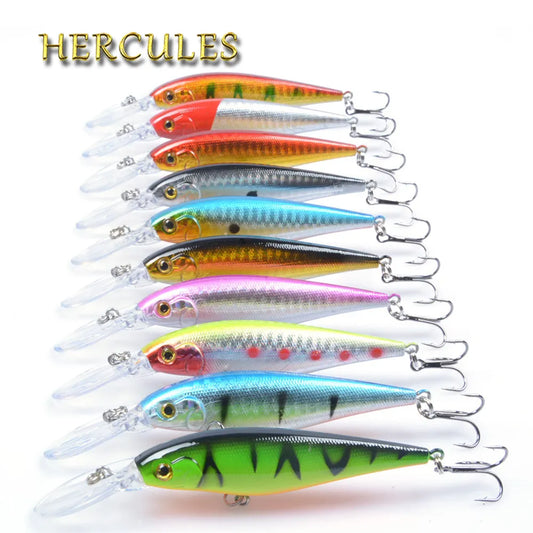 Hercules 10 pçs minnow isca de pesca 11cm 10.5g wobblers aritificial iscas de plástico duro mergulho 2.5-4m pesca peixe wobbler enfrentar