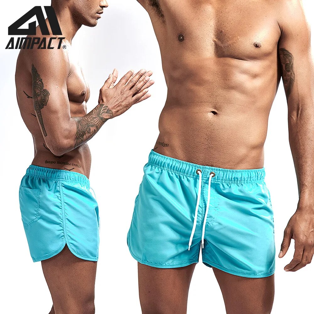 Aimpact Men's Quick Dry Board Shorts Summer Holiday Solid Split Beach Surf Swimming Trunks Hybrid Sport Shorts for Man AM2165
