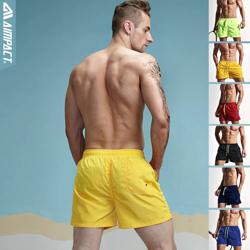 Aimpact calções de banho masculinos de secagem rápida moda mar curto maillot de bain praia bermuda sexy homem sólido híbrido curto masculino sd01