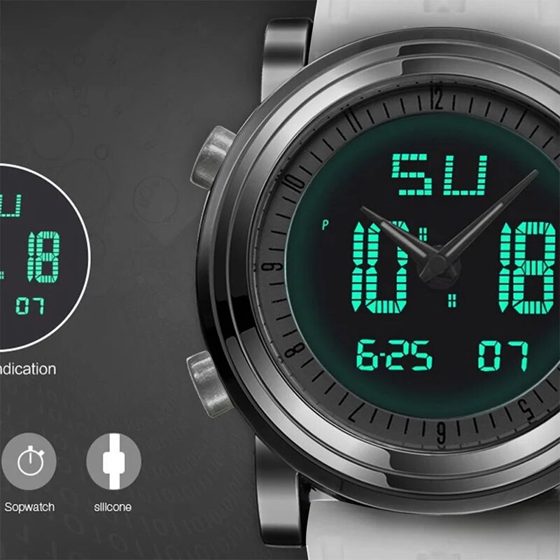 Nova marca sinobi esportes cronógrafo relógios de pulso masculino digital quartzo duplo movimento à prova dwaterproof água pulseira mergulho masculino