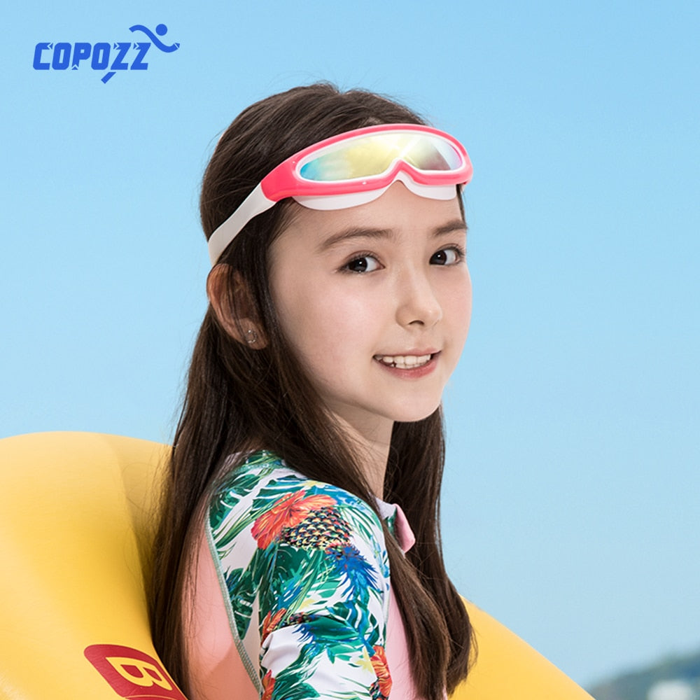 COPOZZ Children Swim Goggles Anti Fog Waterproof Kids Teenagers Cool Swimming Eyewear Boy Girl One-piece Swimming Glasses