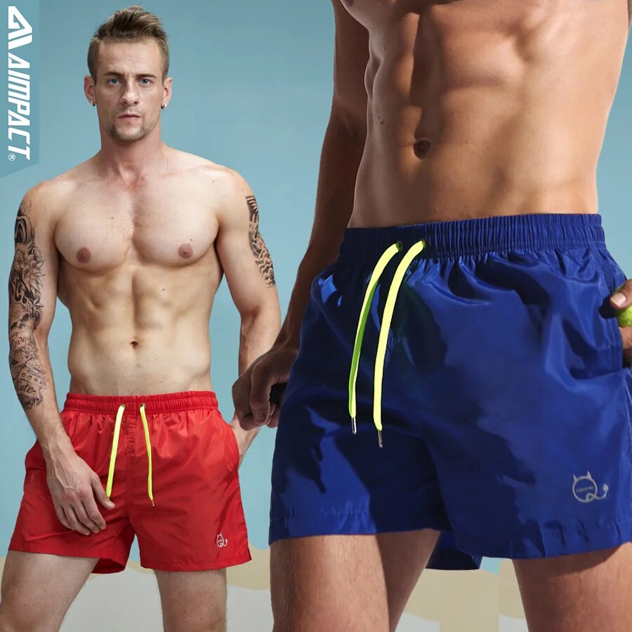 Aimpact calções de banho masculinos de secagem rápida moda mar curto maillot de bain praia bermuda sexy homem sólido híbrido curto masculino sd01