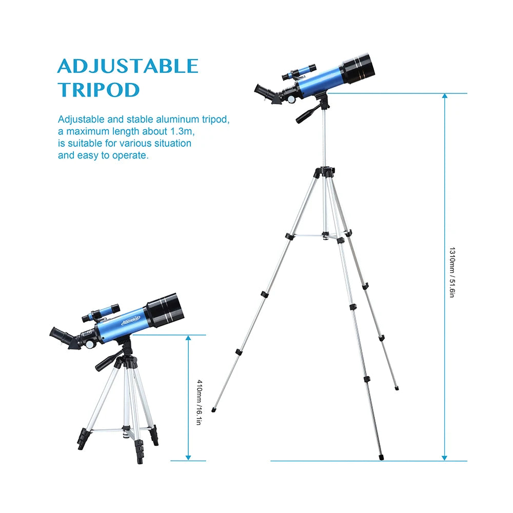 F40070M Telescópio Astronômico Monocular Com Tripé Refrator Spyglass Zoom Alta Potência Poderoso Para Espaço Astronômico