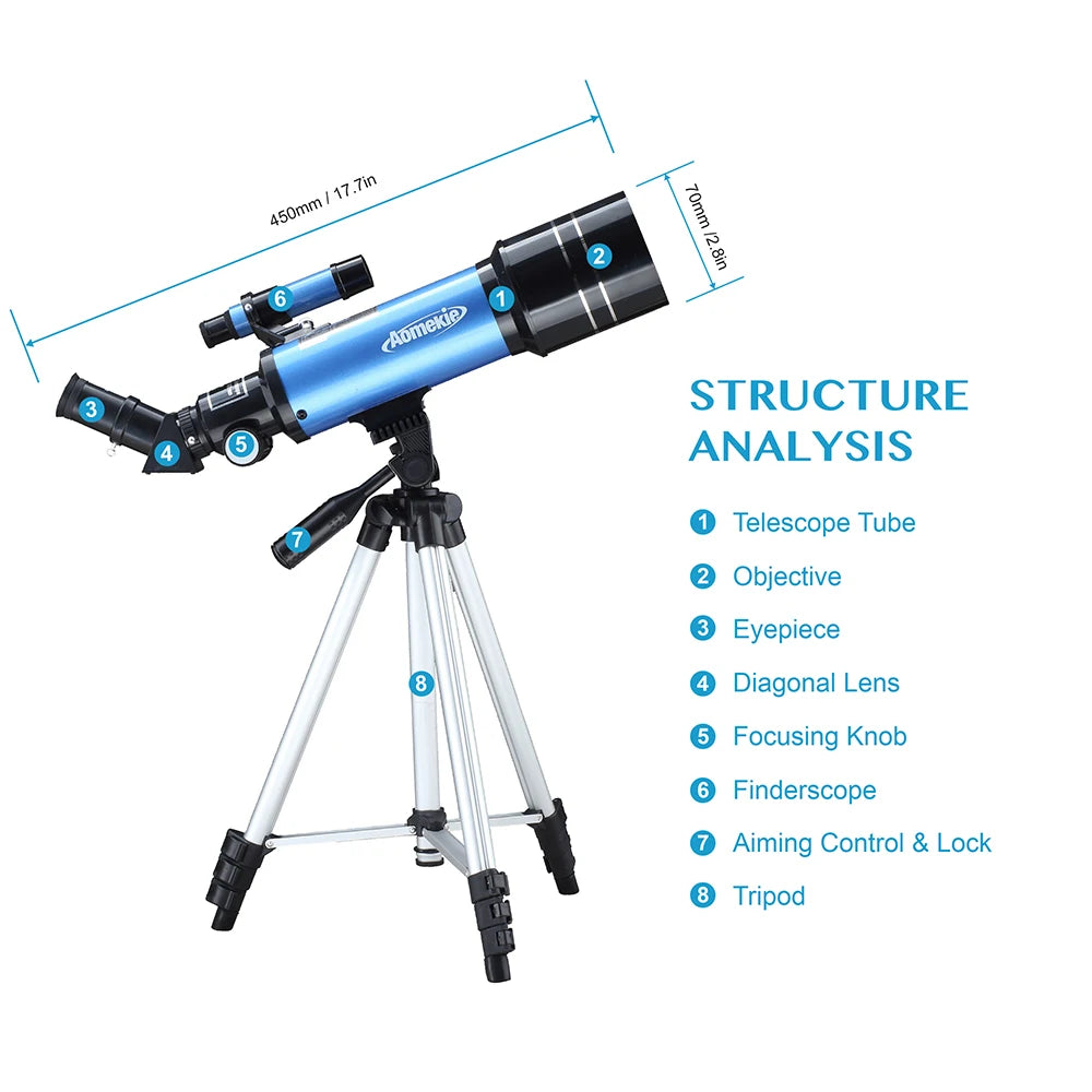 F40070M Telescópio Astronômico Monocular Com Tripé Refrator Spyglass Zoom Alta Potência Poderoso Para Espaço Astronômico