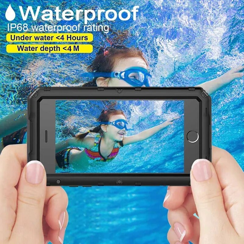 Metal alumínio selado caso de mergulho à prova dwaterproof água para iphone 14 13 11 12 pro xs max xr 8 7 plus se armadura resistente à prova de choque capa