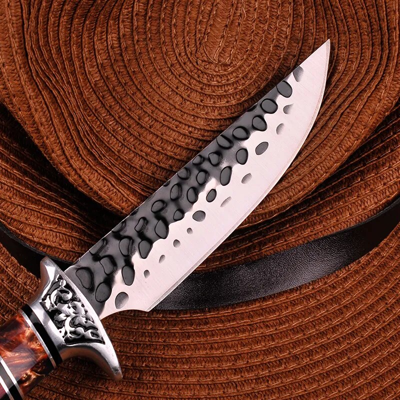 Black Iron Forging Tactical Hunting Knife Outdoor Camping Knife Survival Knife Multifunctional Diving Tool + Knife Cover