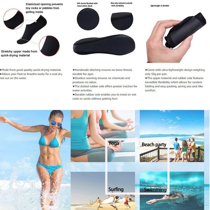 Meias de mergulho antiderrapantes de secagem rápida, sapatos de coral, meias de barbatanas de natação, surf, yoga, praia, sapatos de natação, sapatos de água