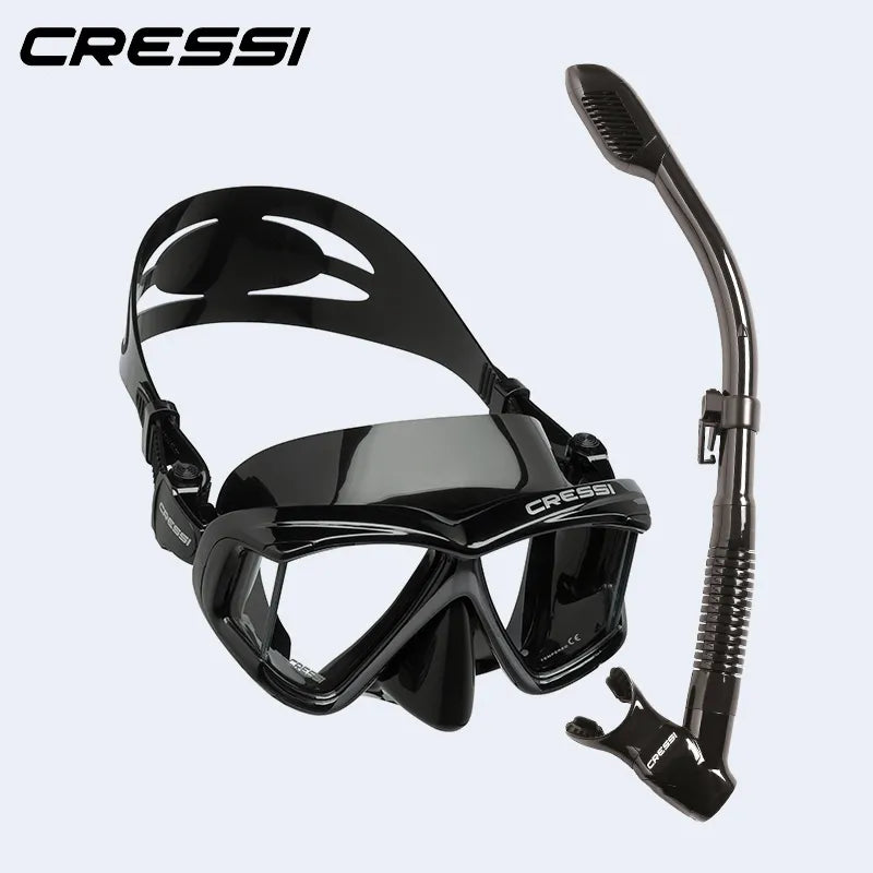 Cressi Diving Swimming Mask Snorkeling Set Scuba Snorkel Silicone Skirt Four-Lens Panoramic for Adults Pano4 Dry