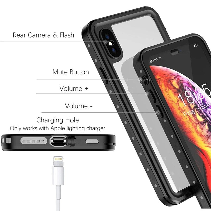 100% selado caso de mergulho subaquático para iphone xr xs x 360 capa protetora completa para apple iphone xs max casos à prova d' água à prova de choque