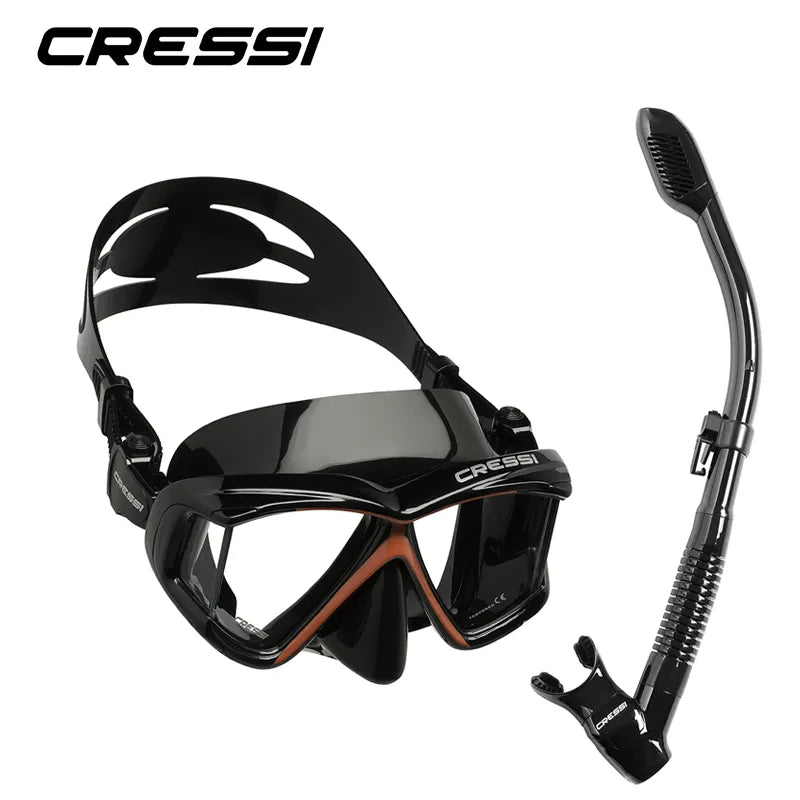 Cressi mergulho máscara de natação conjunto mergulho snorkel saia de silicone quatro lentes panorâmica para adultos pano4 seco