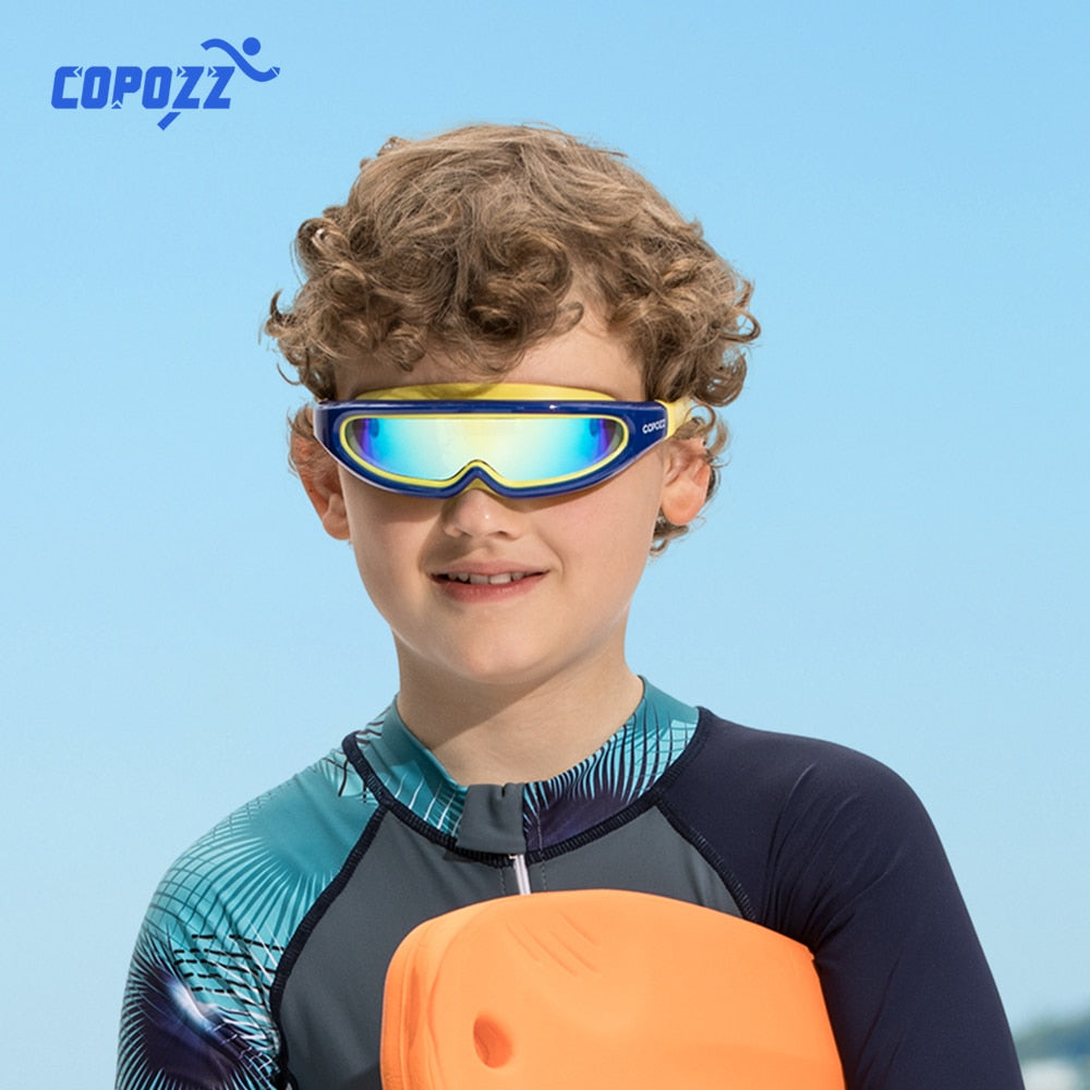 COPOZZ Children Swim Goggles Anti Fog Waterproof Kids Teenagers Cool Swimming Eyewear Boy Girl One-piece Swimming Glasses