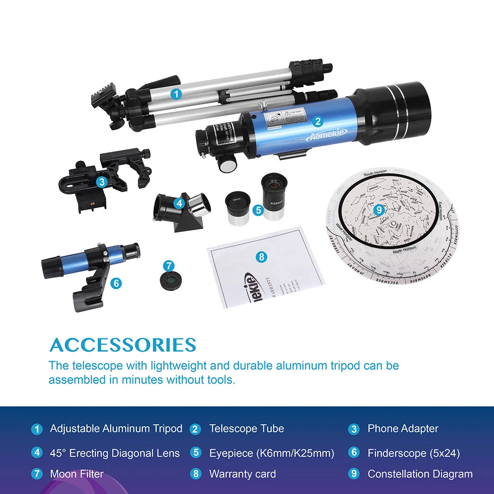 F40070M Telescópio Astronômico Monocular Com Tripé Refrator Spyglass Zoom Alta Potência Poderoso Para Espaço Astronômico