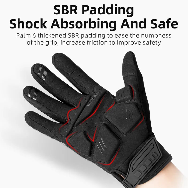 ROCKBROS Cycling Gloves Autumn Winter Windproof SBR Touch Screen Bike Gloves MTB Breathable Full Finger Shockproof Sport Gloves