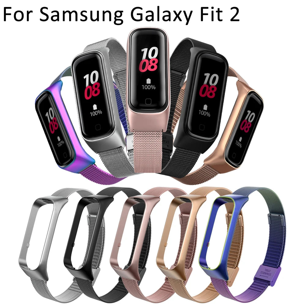 Pulseira de metal para samsung galaxy fit2 r220, pulseira de substituição em aço inoxidável para galaxy fit 2, pulseira de relógio inteligente