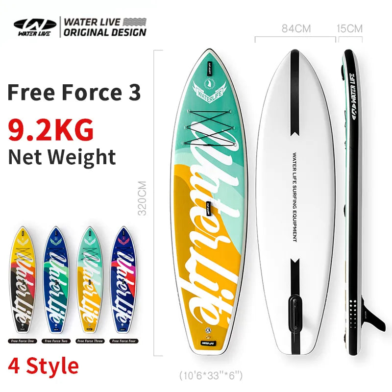 WATERLIVE FREE FORCE Colorful Yoga Inflatable Surfboard 10'6" Aquatic Leisure Sports Professional SUP Paddle Board Equipment