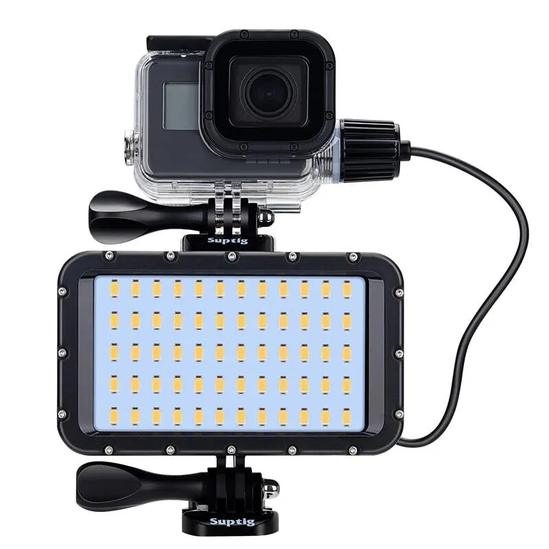 À prova dwaterproof água led luz subaquática lâmpada de mergulho + bateria para gopro hero 9 8 7 5 session4 xiaomi yi mijia 4k sjcam sj89 eken h9 potência