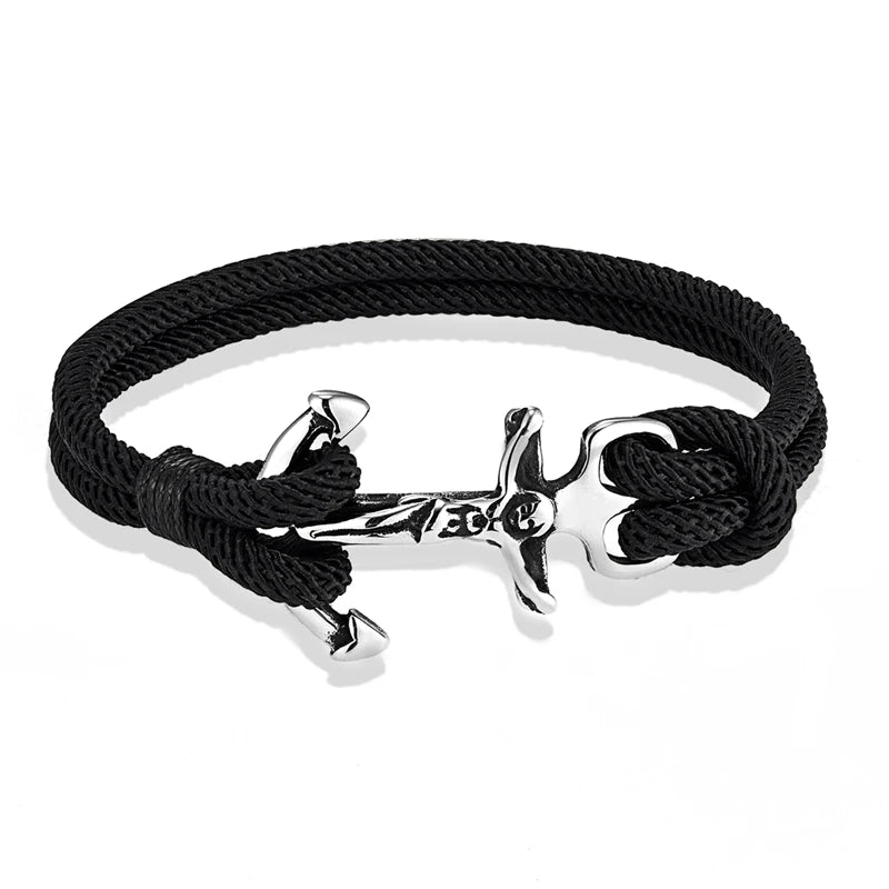 MKENDN Navy Style Anchor Bracelets Men Double Strand Nautical Survival Rope Bracelet For Women Stainless Steel Sport Buckle