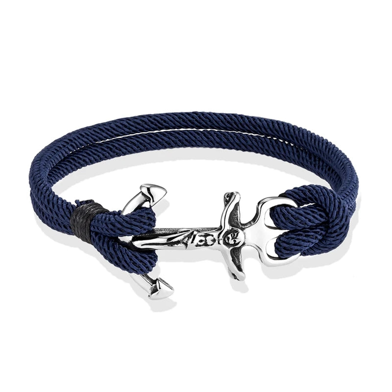 MKENDN Navy Style Anchor Bracelets Men Double Strand Nautical Survival Rope Bracelet For Women Stainless Steel Sport Buckle