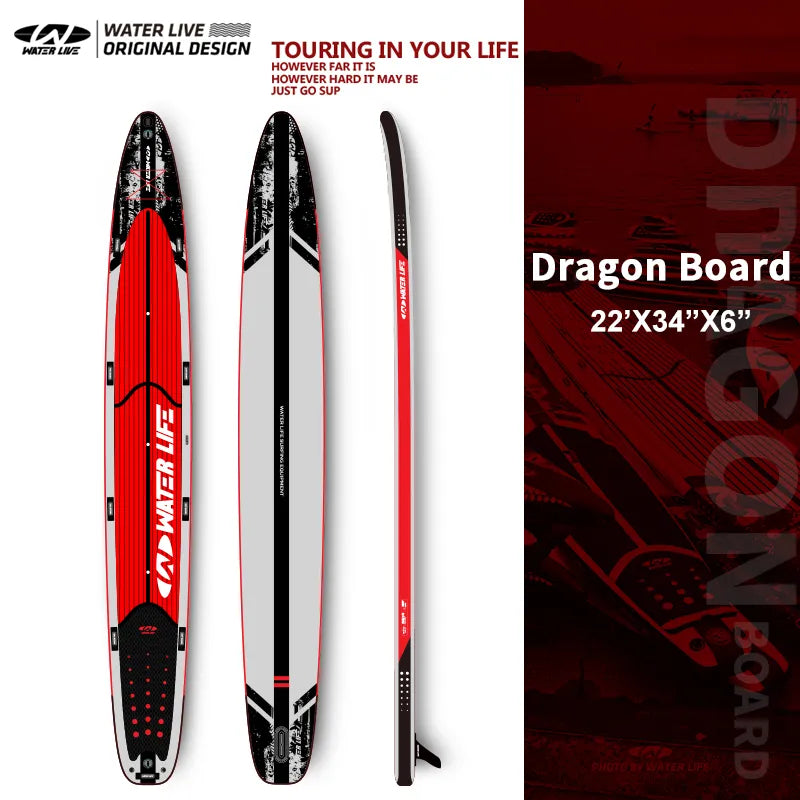 WATERLIVE DRAGON Board Team Racing SUP Surfboard Standing Style 4-Person 22'x34"x6" Thickened 2-Layer Inflatable Aquatic Board