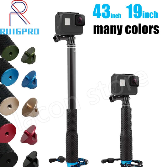 Monopé de mergulho de alumínio de 43 polegadas para GoPro Hero 6 5 7 8 9 10 Tripé preto Sessão Sjcam Sj7 Câmera de ação Selfie Stick para Go Pro