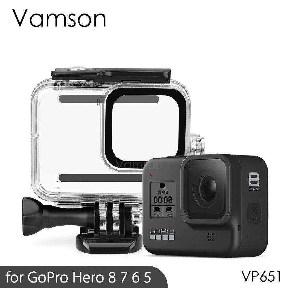 Vamson para gopro hero 8 7 6 5 preto 45m subaquático à prova dwaterproof água caso câmera mergulho habitação montagem para gopro acessório vp630