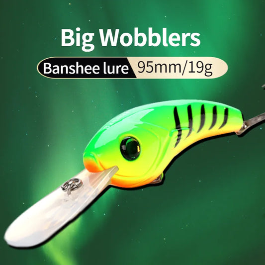 Banshee 95mm 19g grande wobbler isca de pesca flutuante crankbaits rio wobblers para pike mergulho profundo iscas duro chocalho iscas baixo
