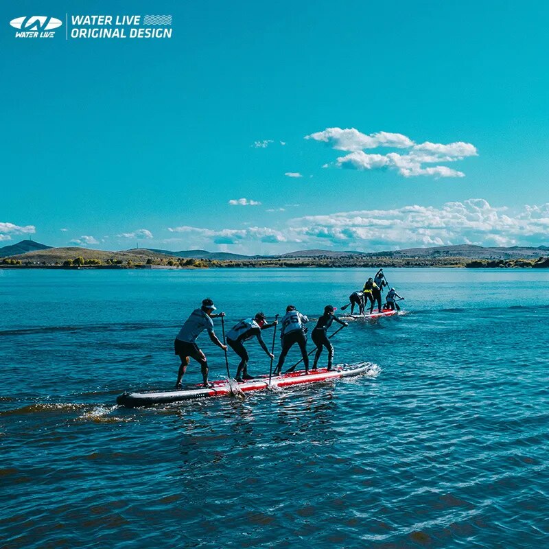 Waterlive dragon board equipe de corrida sup prancha de surf em pé estilo 4 pessoas 22 x x 34 "x 6" engrossado placa aquática inflável de 2 camadas