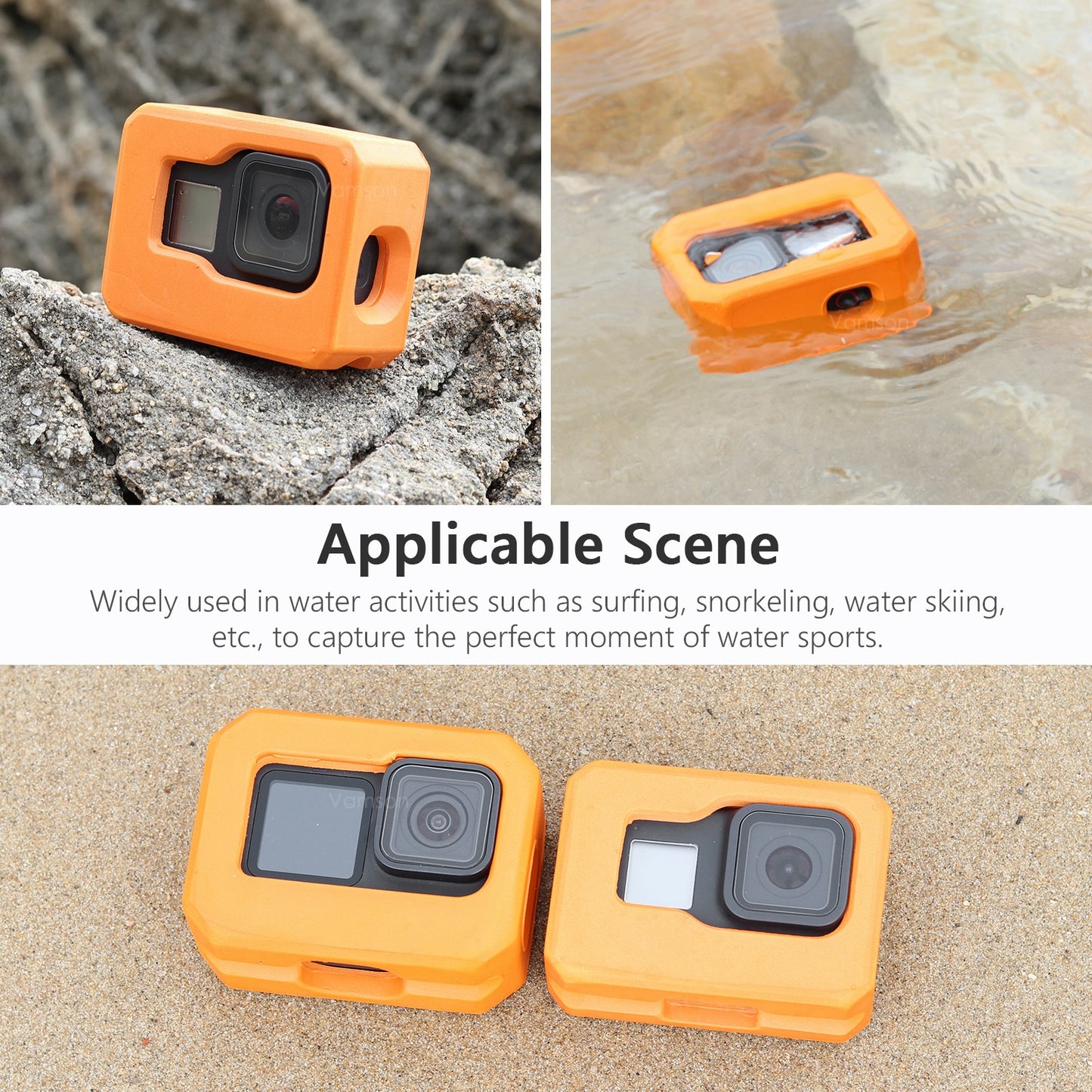 Vamson Orange Floaty Case for GoPro Hero 11 10 9 Black 8 Camera Accessories Diving Floating Protective Cover for Go Pro 10 9 8