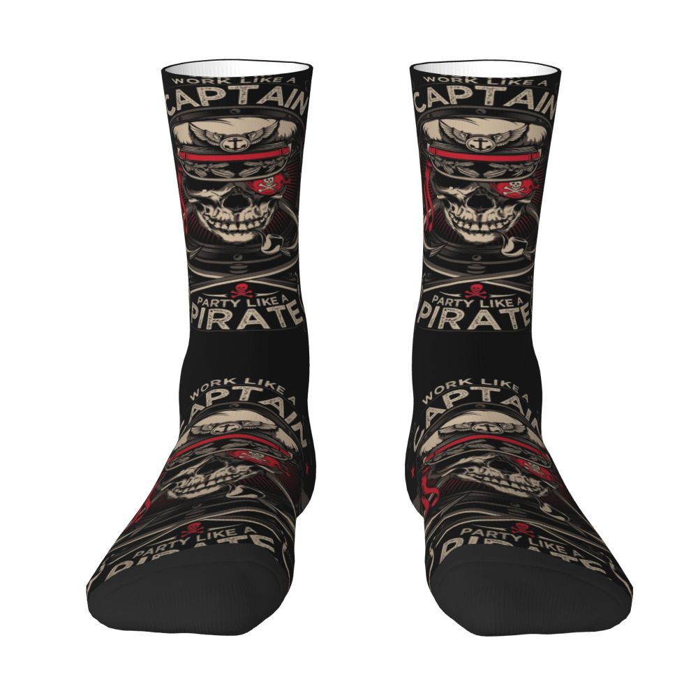 Cool Work Like A Captain Party Like A Pirate Socks Men Women Warm 3D Printed Nautical Skull Sailor Sports Basketball Socks