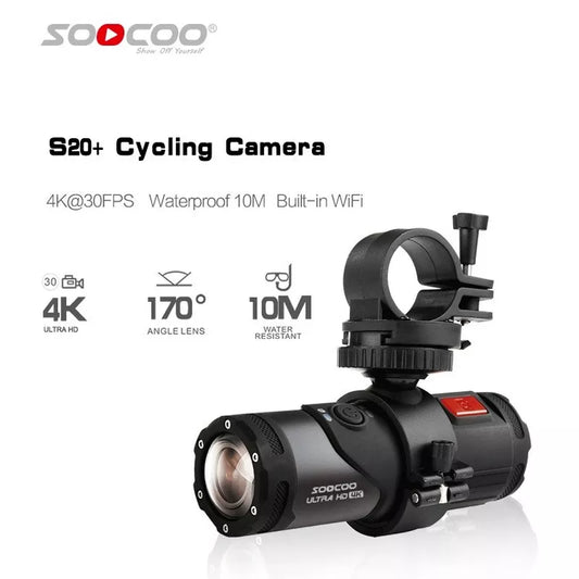 SOOCOO S20 + 4K Câmera de ação Câmera subaquática à prova d'água Esporte Câmera preta Bala para arma de bicicleta Capacete de bicicleta Resistente à água