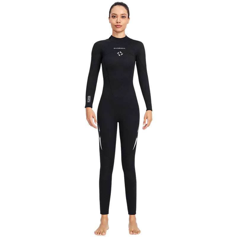 3mm Neoprene Black Splicing Wetsuit Men's Women's Long Back Zipper Surf One-piece Swimming Couple Suit Underwater Warm Suit