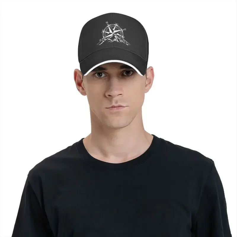 Fashion Compass Rose Mountain Baseball Cap Men Women Breathable Nautical Dad Hat Sports