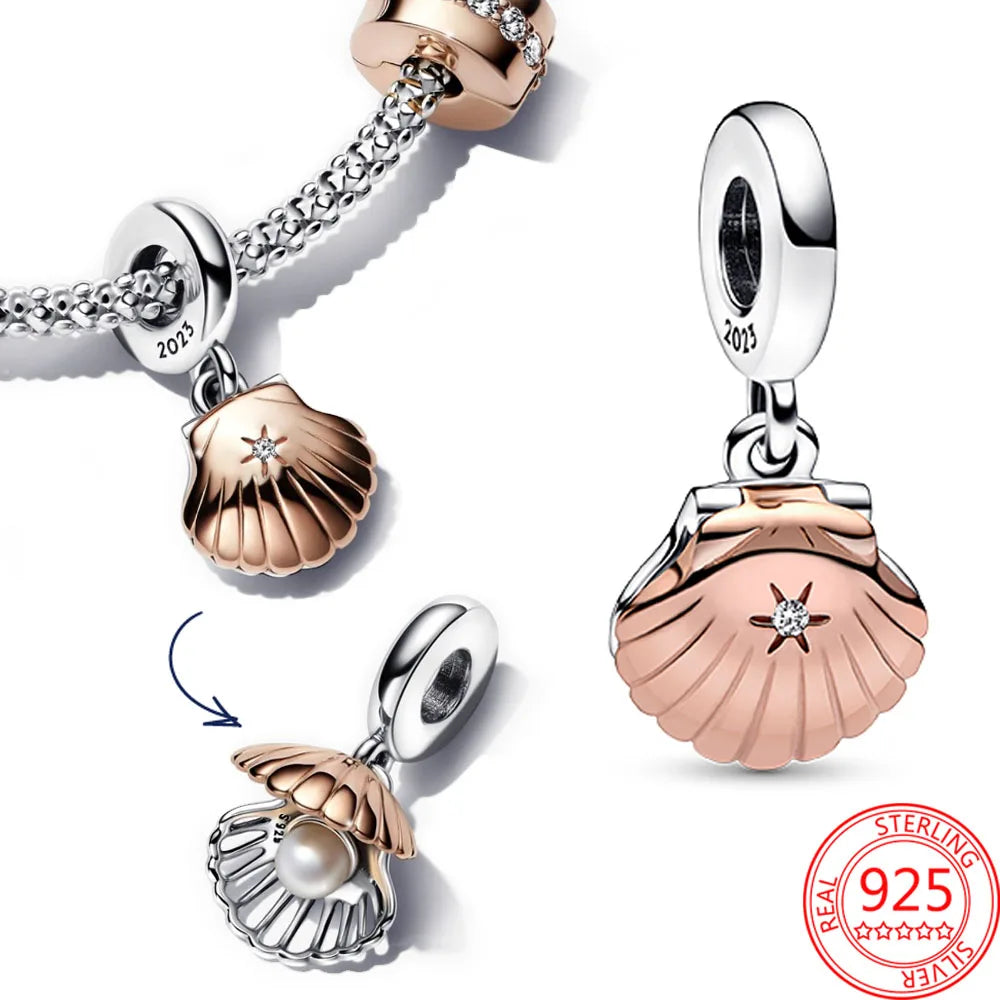 Hot Sale Club 2023 Sea Shell & Treated Freshwater Cultured Pearl Dangle Charm Fit Pandora Bracelet S925 Silver Jewelry Gift