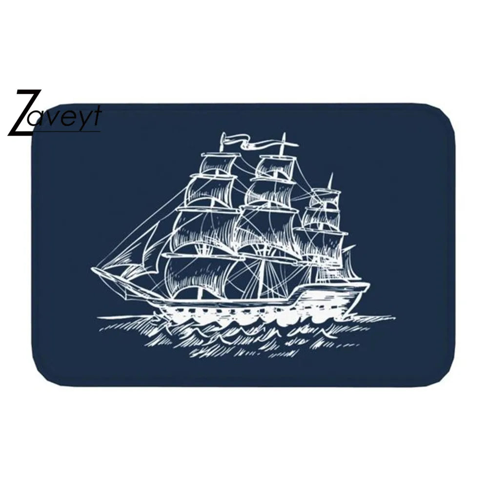 40x60cm Vintage Nautical Compass Doormat Mat Anti-Slip Captain Anchor Boat Bathroom Kitchen Balcony Rug Carpet Entrance Footpad