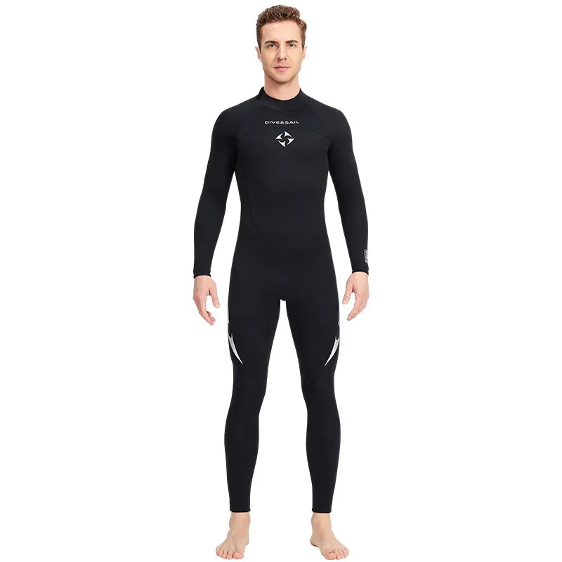 3mm Neoprene Black Splicing Wetsuit Men's Women's Long Back Zipper Surf One-piece Swimming Couple Suit Underwater Warm Suit