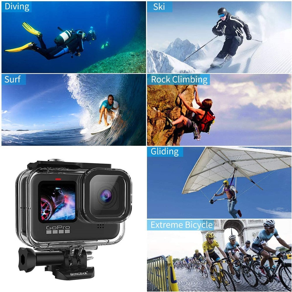 Gopro hero 11 10 9 capa preta à prova d'água 60m habitação proteção de mergulho para go pro 9 10 gopro9 acessórios de capa de mergulho subaquático