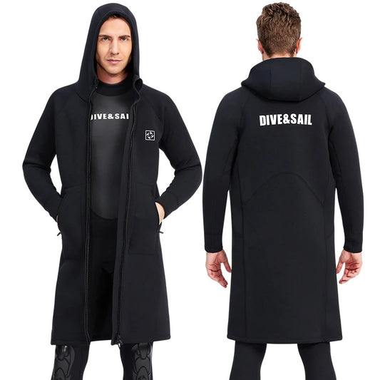 3mm Men's and Women's All-in-one Diving Long Trench Coat Waterproof Cold Proof Sun Proof Hooded Diving Jacket Neoprene Surf