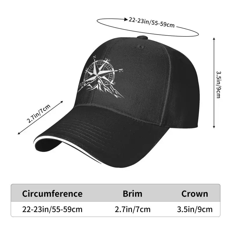 Fashion Compass Rose Mountain Baseball Cap Men Women Breathable Nautical Dad Hat Sports