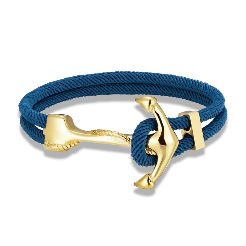 MKENDN Gold Plated Anchor Bracelet Men Charm Nautical Survival Rope Chain Paracord Bracelet Male Wrap Metal Sport Hooks