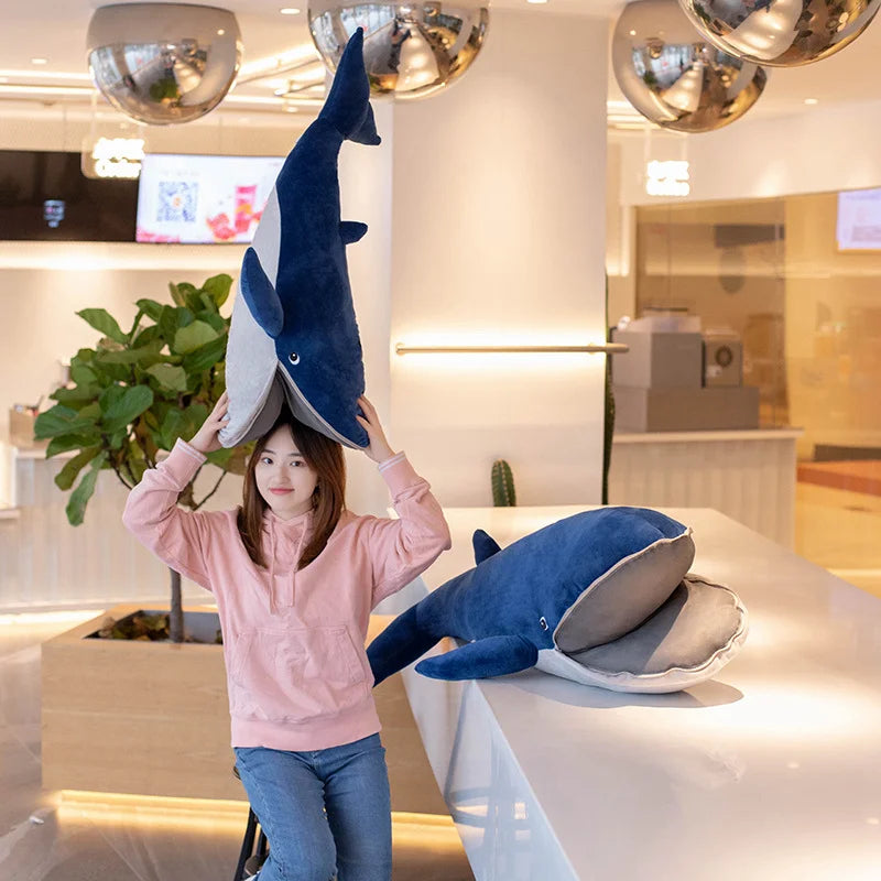 120cm enorme baleia azul boneca brinquedo de pelúcia macio animal aquático plushie boca com zíper dormir lance travesseiro presente de natal da menina do miúdo